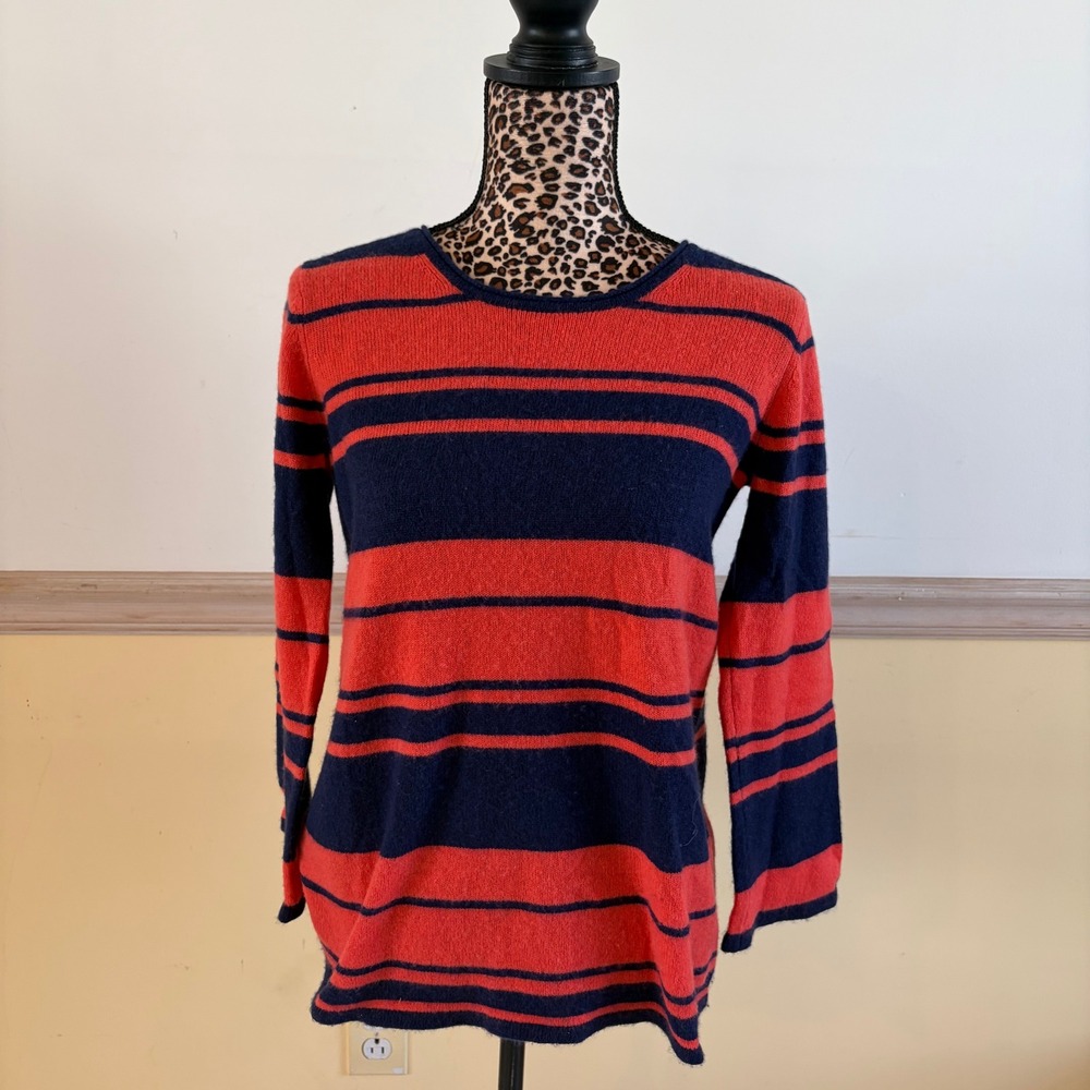 Claudia Nichole 100% Cashmere Striped Sweater Navy‎ Red Orange Womens Small S